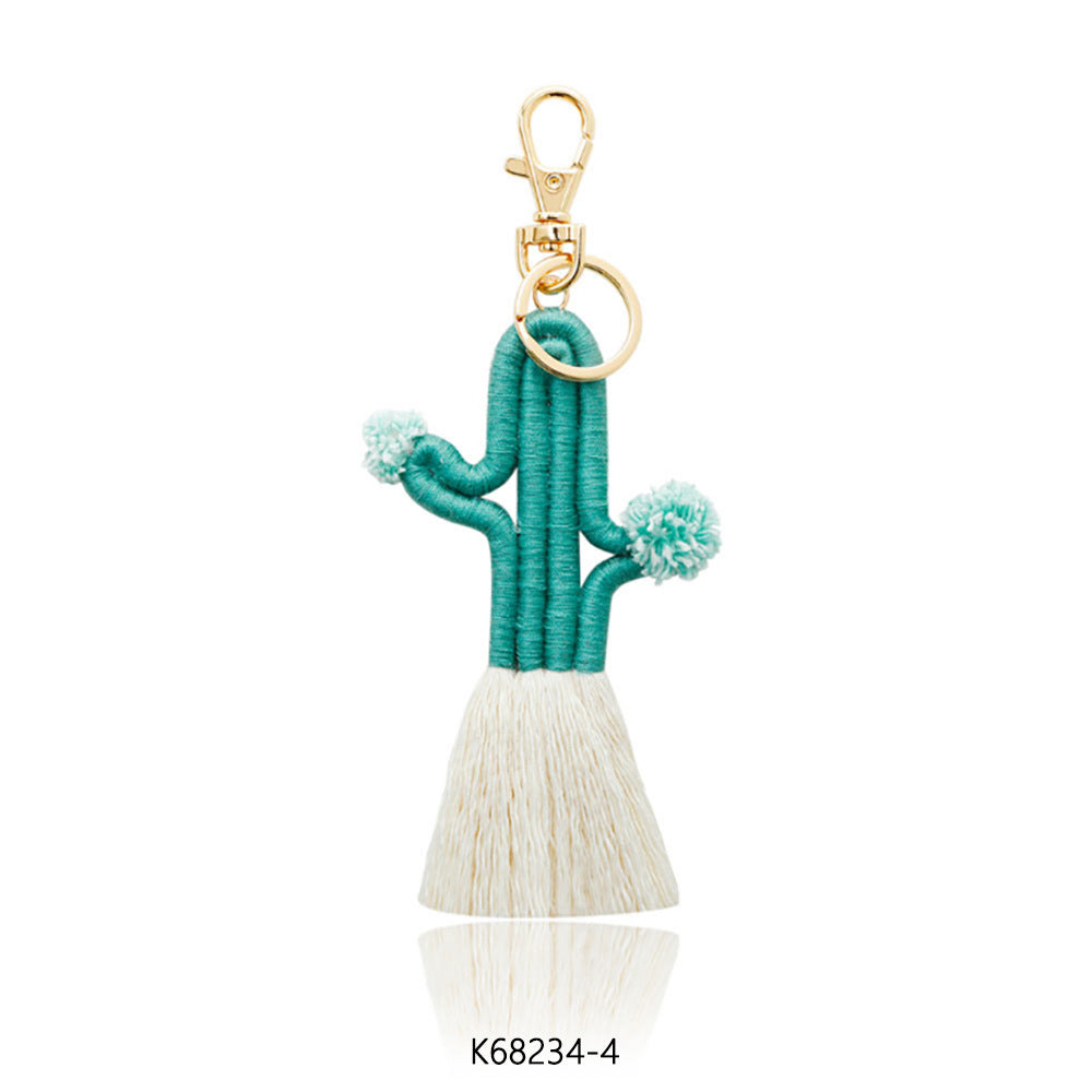 Wholesale Braided Cactus Bohemian Flower Tassel Cotton Rope Keychain